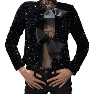 H&M bloggers dream black sequined cardigan jacket with bows size S